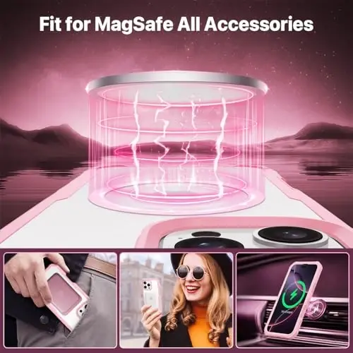 CENHUFO Magnetic Privacy for iPhone 16 Pro Case [Compatible with Magsafe] Full Body Phone Case Built-in 9H Tempered Glass Privacy Screen Protector and Camera Lens Cover, Shockproof Bumper - Pink - 4