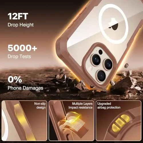 CENHUFO Magnetic Privacy for iPhone 16 Pro Max Case [Compatible with Magsafe] Full Body Phone Case Built-in 9H Tempered Glass Privacy Screen Protector and Camera Lens Protector Cover -Desert Brown - 5