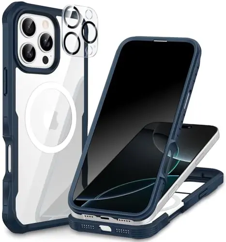 CENHUFO iPhone 16 Pro Max uchun magnitli maxfiylik g‘ilofi [Magsafe bilan mos keladi] To‘liq korpusli telefon g‘ilofi O‘rnatilgan 9H temperli shisha maxfiylik ekran himoyachisi Kamera linzalari himoyachisi, zarbga chidamli qopqoq - Moviy 