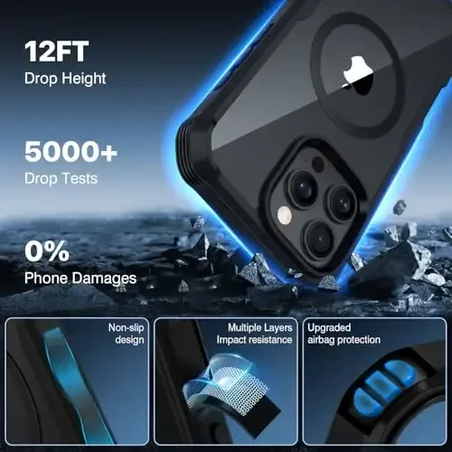 CENHUFO iPhone 16 Pro uchun magnitli maxfiylik gʻilofi [Magsafe bilan mos keladi] Toʻliq korpusli telefon gʻilofi, oʻrnatilgan 9H temperli shisha maxfiylik ekrani himoyachisi va kamera linzalari qopqogʻi, zarbga chidamli bamper - Qora - 5