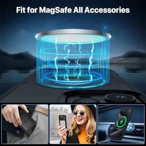 CENHUFO iPhone 16 Pro uchun magnitli maxfiylik gʻilofi [Magsafe bilan mos keladi] Toʻliq korpusli telefon gʻilofi, oʻrnatilgan 9H temperli shisha maxfiylik ekrani himoyachisi va kamera linzalari qopqogʻi, zarbga chidamli bamper - Qora - 4