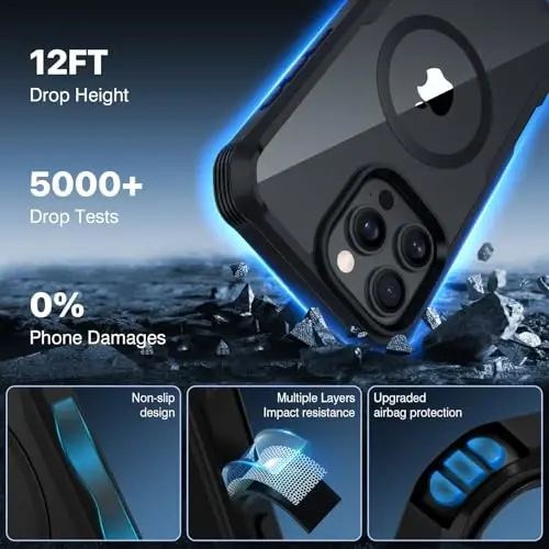 CENHUFO iPhone 16 Pro uchun magnitli maxfiylik gʻilofi [Magsafe bilan mos keladi] Toʻliq korpusli telefon gʻilofi, oʻrnatilgan 9H temperli shisha maxfiylik ekrani himoyachisi va kamera linzalari qopqogʻi, zarbga chidamli bamper - Qora - 5