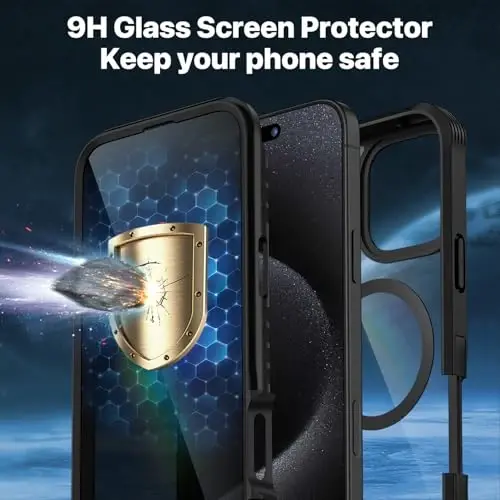 CENHUFO iPhone 16 Pro uchun magnitli maxfiylik gʻilofi [Magsafe bilan mos keladi] Toʻliq korpusli telefon gʻilofi, oʻrnatilgan 9H temperli shisha maxfiylik ekrani himoyachisi va kamera linzalari qopqogʻi, zarbga chidamli bamper - Qora - 6