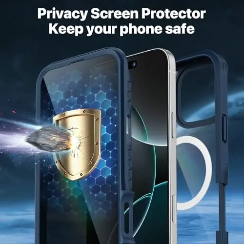 CENHUFO iPhone 16 Pro uchun magnitli shaxsiy qulf [Magsafe bilan mos] To'liq korpusli telefon qutisi O'rnatilgan 9H temperli shisha shaxsiy ekran himoyachisi va kamera linzalari qopqog'i, zarbga chidamli bamper - Moviy - 6