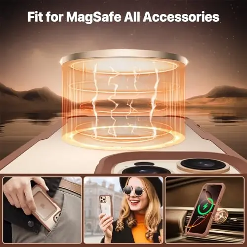 CENHUFO iPhone 16 Pro uchun Maxfiylik qutisi, Magsafe Magnitli to'liq korpus bilan mos keladi, O'rnatilgan 9H Temperli Shisha Maxfiylik Ekran Himoyachisi va Kamera Lenza Himoyachisi, Zarba o'tkazmaydigan qopqoq - Desert Brown - 4