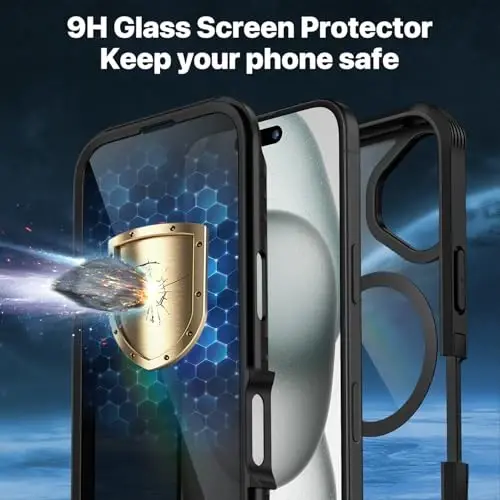 CENHUFO iPhone 16 uchun magnitli maxfiylik g‘ilofi [Magsafe bilan mos] To‘liq korpusli telefon g‘ilofi O‘rnatilgan 9H temperlangan shisha maxfiylik ekrani himoyachisi va kamera linzalari qopqog‘i, zarbga chidamli bamper shaffof - Qora - 6