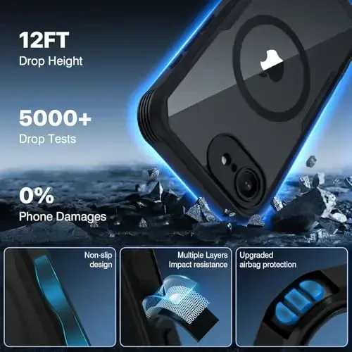 CENHUFO Magnetic Privacy for iPhone 16E Case [Compatible with Magsafe] Full Body Phone Case Built-in 9H Tempered Glass Privacy Screen Protector and Camera Protector, Shockproof Bumper Cover -Black - 5