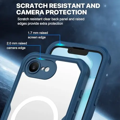 CENHUFO Magnetic Privacy for iPhone 16E Case [Compatible with Magsafe] Full Body Phone Case Built-in 9H Tempered Glass Privacy Screen Protector and Camera Protector, Shockproof Bumper Cover - Blue - 7