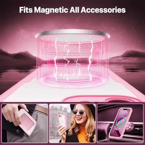 CENHUFO iPhone 16E uchun magnitli maxfiylik gʻilofi [Magsafe bilan mos keladi] Toʻliq korpusli telefon gʻilofi Oʻrnatilgan 9H temperlangan shisha maxfiylik ekran himoyachisi va kamera himoyachisi, zarbga chidamli bamper qopqogʻi - Pushti - 5