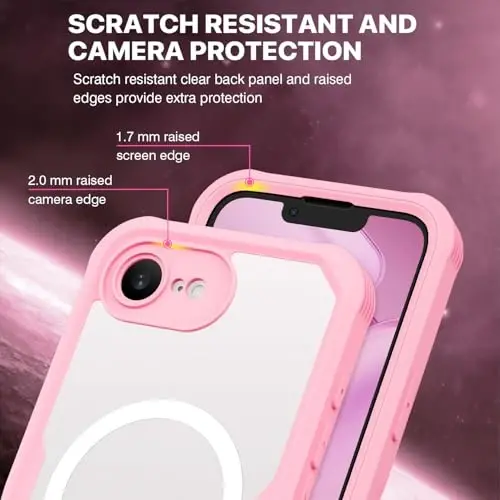 CENHUFO iPhone 16E uchun magnitli maxfiylik gʻilofi [Magsafe bilan mos keladi] Toʻliq korpusli telefon gʻilofi Oʻrnatilgan 9H temperlangan shisha maxfiylik ekran himoyachisi va kamera himoyachisi, zarbga chidamli bamper qopqogʻi - Pushti - 7