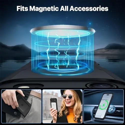 CENHUFO Magnetic Privacy for iPhone 17 Air Case [Compatible with Magsafe] Full Body Phone Case Built-in 9H Tempered Glass Privacy Screen Protector, Camera Protection Shockproof Bumper Cover -Black - 4