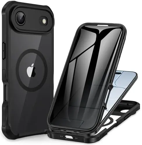 CENHUFO Magnetic Privacy for iPhone 17 Air Case [Compatible with Magsafe] Full Body Phone Case Built-in 9H Tempered Glass Privacy Screen Protector, Camera Protection Shockproof Bumper Cover -Black - 1