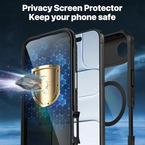 CENHUFO iPhone 17 Air uchun magnit maxfiylik g‘ilofi [Magsafe bilan mos] To‘liq korpusli telefon g‘ilofi O‘rnatilgan 9H temperlangan shisha maxfiylik ekrani himoyachisi, kamera himoyasi zarbga chidamli bamper qopqog‘i - qora - 5