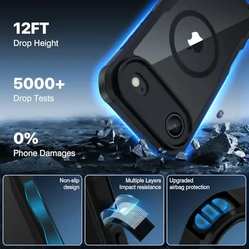 CENHUFO iPhone 17 Air uchun magnit maxfiylik g‘ilofi [Magsafe bilan mos] To‘liq korpusli telefon g‘ilofi O‘rnatilgan 9H temperlangan shisha maxfiylik ekrani himoyachisi, kamera himoyasi zarbga chidamli bamper qopqog‘i - qora - 6