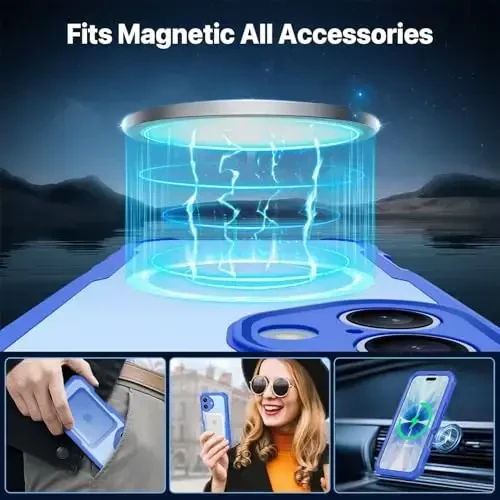 CENHUFO Magnetic Privacy for iPhone 17 Case [Compatible with Magsafe] Full Body Phone Case Built-in 9H Tempered Glass Privacy Screen Protector Camera Protection Shockproof Bumper Clear Cover -Blue - 4