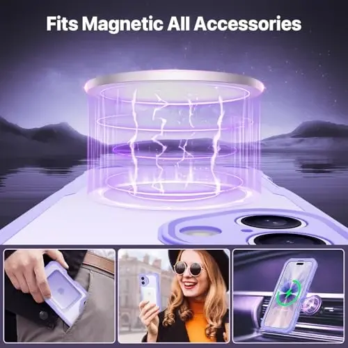 CENHUFO iPhone 17 Kılıf için Manyetik Gizlilik [Magsafe ile Uyumlu] Tam Gövde Telefon Kılıfı Dahili 9H Temperli Cam Ekran Koruyucu Kamera Koruması Darbeye Dayanıklı Tampon Kapak - Açık Mor - 4
