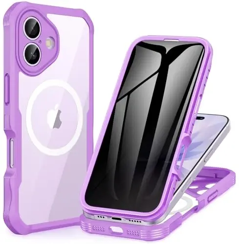 CENHUFO Magnetic Privacy for iPhone 17 Case [Compatible with Magsafe] Full Body Phone Case Built-in 9H Tempered Glass Privacy Screen Protector Camera Protection Shockproof Clear Cover -Rose Pink 