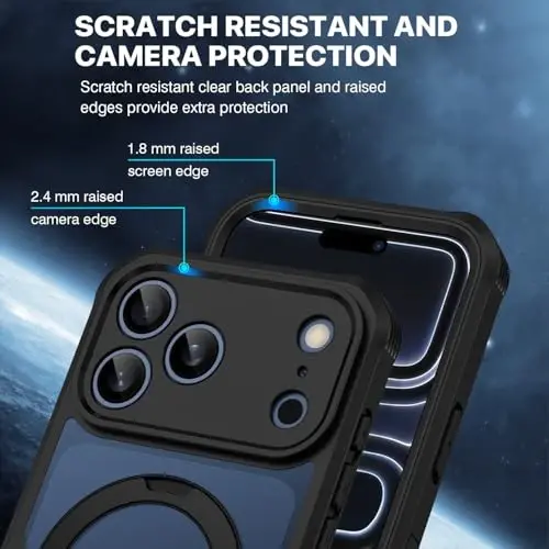 CENHUFO iPhone 17 Pro Case uchun Maxfiylik, Magsafe bilan mos keladigan to'liq tana telefon qutisi O'rnatilgan 9H Temperli shisha maxfiylik ekran himoyachisi va 360° Spin magnit stend halqali kamera linzalari qopqog'i - Qora - 4