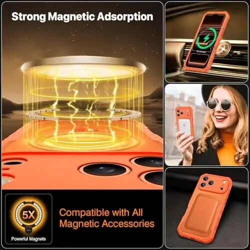 CENHUFO Privacy for iPhone 17 Pro Case, Compatible with Magsafe Full Body Phone Case Built-in 9H Tempered Glass Privacy Screen Protector and 360° Spin Magnetic Stand Ring Camera Lens Cover - Blue - 5