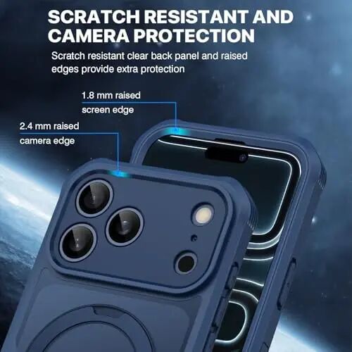 CENHUFO Privacy for iPhone 17 Pro Max Case, Compatible with Magsafe Full Body Phone Case Built-in 9H Tempered Glass Privacy Screen Protector and 360° Spin Magnetic Stand Ring Camera Lens Cover - Blue - 4