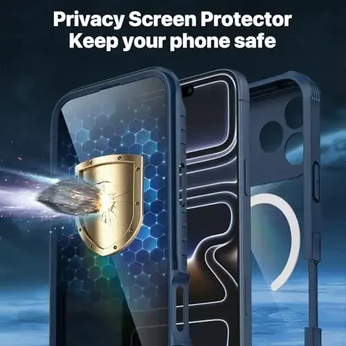 CENHUFO Magnetic Privacy for iPhone 17 Pro Max Case [Compatible with Magsafe] Full Body Phone Case Built-in 9H Tempered Glass Privacy Screen Protector, Camera Protection Shockproof Cover - Blue - 5