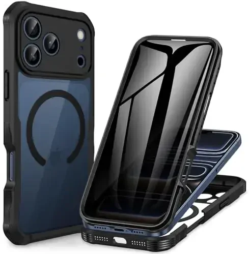 CENHUFO iPhone 17 Pro Max uchun magnitli maxfiylik g‘ilofi [Magsafe bilan mos] To‘liq korpusli telefon g‘ilofi O‘rnatilgan 9H temperli shisha maxfiylik ekran himoyachisi, Kamera himoyasi zarbga chidamli qopqoq - Qora 