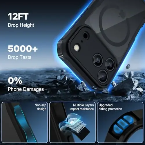 CENHUFO iPhone 17 Pro Max uchun magnitli maxfiylik g‘ilofi [Magsafe bilan mos] To‘liq korpusli telefon g‘ilofi O‘rnatilgan 9H temperli shisha maxfiylik ekran himoyachisi, Kamera himoyasi zarbga chidamli qopqoq - Qora - 3