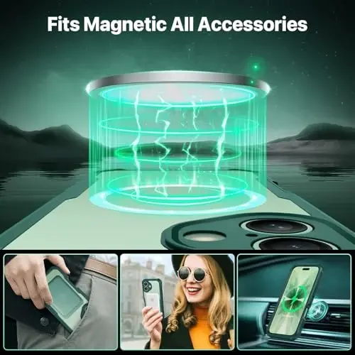 CENHUFO iPhone 17 uchun magnitli maxfiylik g‘ilofi [Magsafe bilan mos keladi] To‘liq korpusli telefon g‘ilofi O‘rnatilgan 9H temperli shisha maxfiylik ekran himoyachisi Kamera himoyasi Zarba o‘tkazmaydigan bamper Shaffof qopqoq - Yashil - 4