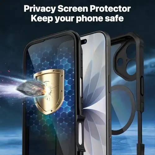 CENHUFO iPhone 17 uchun magnitli maxfiylik g‘ilofi [Magsafe bilan mos keladi] To‘liq korpusli telefon g‘ilofi O‘rnatilgan 9H temperli shisha maxfiylik ekrani himoyachisi Kamera himoyasi Zarba o‘tkazmaydigan bamper Shaffof qopqoq - Qora - 5