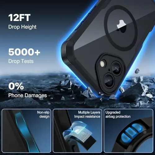 CENHUFO iPhone 17 uchun magnitli maxfiylik g‘ilofi [Magsafe bilan mos keladi] To‘liq korpusli telefon g‘ilofi O‘rnatilgan 9H temperli shisha maxfiylik ekrani himoyachisi Kamera himoyasi Zarba o‘tkazmaydigan bamper Shaffof qopqoq - Qora - 6