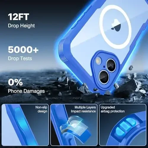 CENHUFO iPhone 17 uchun magnitli maxfiylik g‘ilofi [Magsafe bilan mos] To‘liq korpusli telefon g‘ilofi O‘rnatilgan 9H temperli shisha maxfiylik ekran himoyachisi Kamera himoyasi Zarba o‘tkazmaydigan bamper Shaffof qopqoq -Moviy - 6