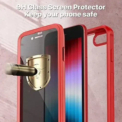 CENHUFO Privacy Case for iPhone SE 2022 3rd / iPhone SE 2020 2nd / iPhone 8/7, Full Body Phone Cover with Built-in 9H Tempered Glass Privacy Screen Protector, Anti Peep Shockproof Bumper - Red - 3
