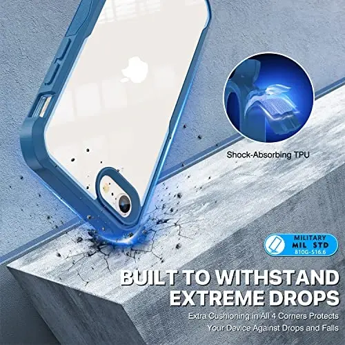 CENHUFO Privacy Case for iPhone SE 2022 3rd / iPhone SE 2020 2nd / iPhone 8/7, Full Body Phone Cover with Built-in 9H Tempered Glass Privacy Screen Protector, Anti Peep Shockproof Bumper - Blue - 4