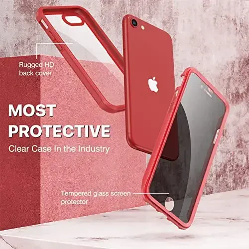 CENHUFO iPhone SE 2022 3rd / iPhone SE 2020 2nd / iPhone 8/7 uchun Privacy Case, oʻrnatilgan 9H temperli shisha Privacy Screen Protector, Anti Peep zarbga chidamli bamperli toʻliq tanli telefon qopqogʻi - Qizil - CENHUFO (1)