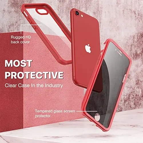 CENHUFO iPhone SE 2022 3rd / iPhone SE 2020 2nd / iPhone 8/7 uchun Privacy Case, oʻrnatilgan 9H temperli shisha Privacy Screen Protector, Anti Peep zarbga chidamli bamperli toʻliq tanli telefon qopqogʻi - Qizil - 2
