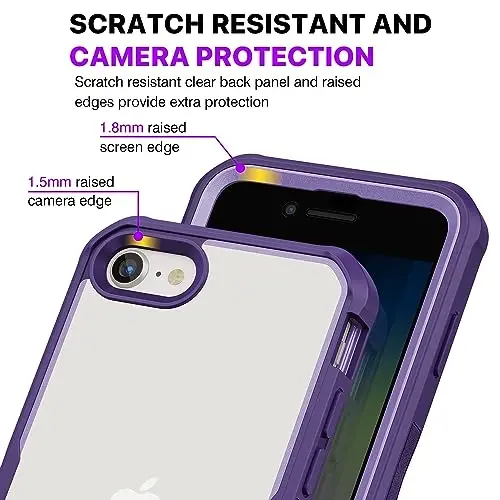 CENHUFO iPhone SE 2022 3rd / iPhone SE 2020 2nd / iPhone 8/7 uchun shaxsiy himoya qutisi, o'rnatilgan 9H закаленное shisha shaxsiy ekran himoyachisi, фиолетовый rangli zarbaga qarshi bamper bilan to'liq tanali telefon qopqog'i - 5
