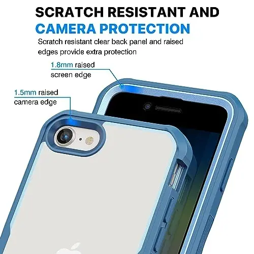 CENHUFO iPhone SE 2022 3rd / iPhone SE 2020 2nd / iPhone 8/7 uchun shaxsiy qopqoq, oʻrnatilgan 9H temperlangan shisha shaxsiy ekran himoyachisi, koʻzdan himoya zarbaga chidamli bamper - Moviy - 5