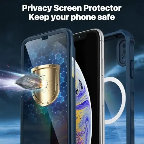 CENHUFO iPhone X/iPhone Xs için Manyetik Gizlilik Kılıfı, Tam Gövde Telefon Kılıfı Dahili 9H Temperli Cam Gizlilik Ekran Koruyucu [Magsafe ile Uyumlu] Darbeye Dayanıklı Tampon Şeffaf Kapak - Mavi - 10