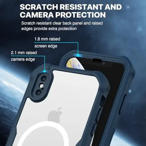 CENHUFO iPhone X/iPhone Xs için Manyetik Gizlilik Kılıfı, Tam Gövde Telefon Kılıfı Dahili 9H Temperli Cam Gizlilik Ekran Koruyucu [Magsafe ile Uyumlu] Darbeye Dayanıklı Tampon Şeffaf Kapak - Mavi - 13