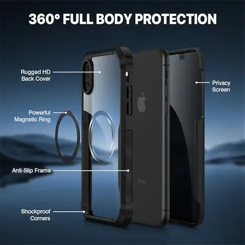 CENHUFO iPhone X/iPhone Xs uchun magnitli maxfiylik g‘ilofi, to‘liq korpusli telefon g‘ilofi o‘rnatilgan 9H temperli shisha maxfiylik ekran himoyachisi [Magsafe bilan mos keladi] zarbga chidamli bamper shaffof qopqoq -Qora - 3