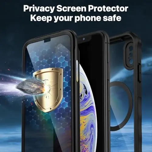 CENHUFO iPhone X/iPhone Xs uchun magnitli maxfiylik g‘ilofi, to‘liq korpusli telefon g‘ilofi o‘rnatilgan 9H temperli shisha maxfiylik ekran himoyachisi [Magsafe bilan mos keladi] zarbga chidamli bamper shaffof qopqoq -Qora - 4