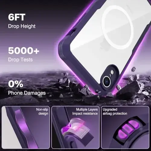 CENHUFO Privacy Magnetic for iPhone XR Case, Full Body Phone Case Built-in 9H Tempered Glass Privacy Screen Protector [Compatible with Magsafe] Shockproof Protective Bumper Clear Cover - Purple - 4
