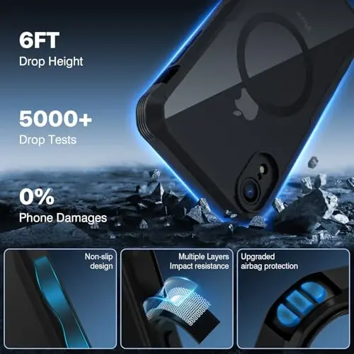 CENHUFO Privacy Magnetic for iPhone XR Case, Full Body Phone Case Built-in 9H Tempered Glass Privacy Screen Protector [Compatible with Magsafe] Shockproof Protective Bumper Clear Cover - Black - 5