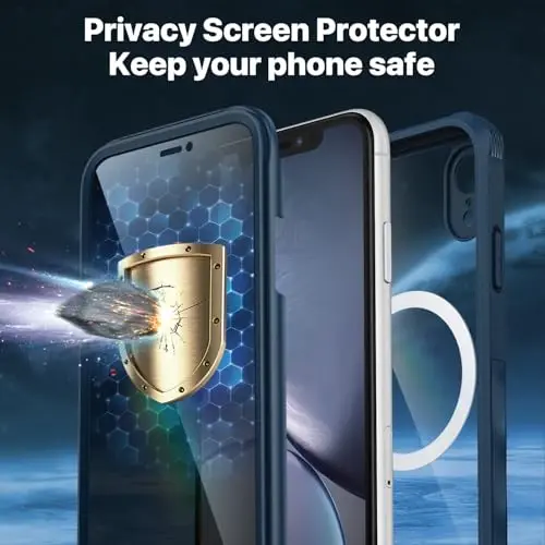 CENHUFO iPhone XR uchun magnitli g'ilof, to'liq tanali telefon g'ilofi 9H temperli shisha maxfiylik ekran himoyachisi bilan o'rnatilgan [Magsafe bilan mos keladi] Zarbadan himoya qiluvchi shaffof qopqoq - ko'k - 3