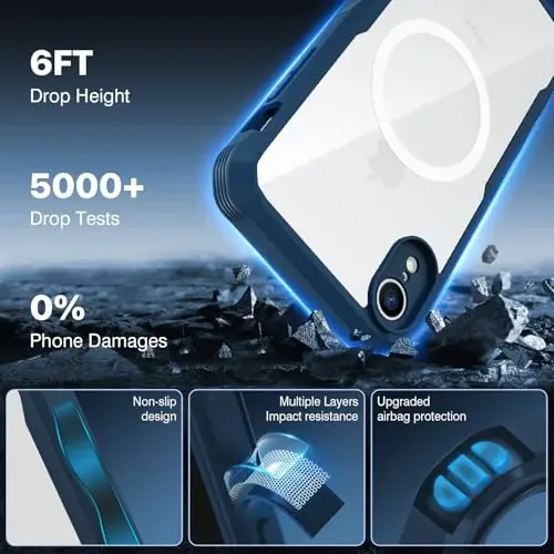 CENHUFO iPhone XR uchun magnitli g'ilof, to'liq tanali telefon g'ilofi 9H temperli shisha maxfiylik ekran himoyachisi bilan o'rnatilgan [Magsafe bilan mos keladi] Zarbadan himoya qiluvchi shaffof qopqoq - ko'k - 4