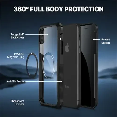 CENHUFO iPhone XR uchun Privacy Magnetic Case, to'liq tanali telefon qutisi o'rnatilgan 9H temperli shisha maxfiylik ekran himoyachisi [Magsafe bilan mos keladi] zarbaga chidamli himoya bamperi shaffof qopqoq - qora - 3
