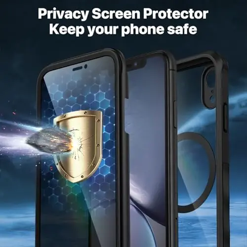 CENHUFO iPhone XR uchun Privacy Magnetic Case, to'liq tanali telefon qutisi o'rnatilgan 9H temperli shisha maxfiylik ekran himoyachisi [Magsafe bilan mos keladi] zarbaga chidamli himoya bamperi shaffof qopqoq - qora - 4