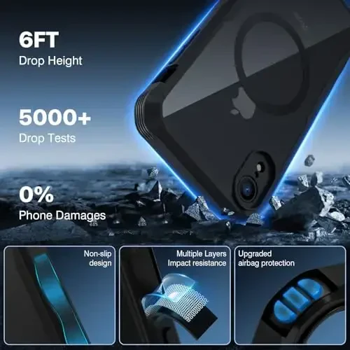 CENHUFO iPhone XR uchun Privacy Magnetic Case, to'liq tanali telefon qutisi o'rnatilgan 9H temperli shisha maxfiylik ekran himoyachisi [Magsafe bilan mos keladi] zarbaga chidamli himoya bamperi shaffof qopqoq - qora - 5