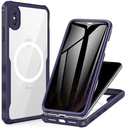 CENHUFO iPhone Xs Max için Gizlilik Manyetik Kılıf, Dahili 9H Temperli Cam Gizlilik Ekran Koruyuculu Tam Gövde Telefon Kılıfı [Magsafe ile Uyumlu] Darbeye Dayanıklı Koruyucu Tampon Şeffaf Kapak - Mor - 1