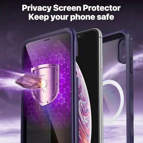 CENHUFO iPhone Xs Max için Gizlilik Manyetik Kılıf, Dahili 9H Temperli Cam Gizlilik Ekran Koruyuculu Tam Gövde Telefon Kılıfı [Magsafe ile Uyumlu] Darbeye Dayanıklı Koruyucu Tampon Şeffaf Kapak - Mor - 5